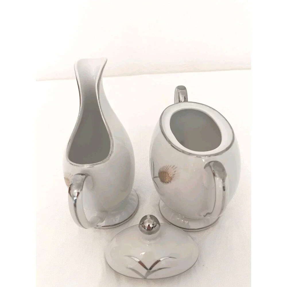 Norcrest Fine China GW-17 Sugar Bowl Lid & Creamer Set Wheat Gold Platinum Trim